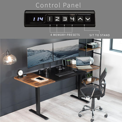 VIVO Electric 71 x 30 in Rustic Standing Desk, Memory Height Adjustment, 1B Series, Holds 220 lbs, Black and Vintage Brown Top, Black Frame, DESK-KIT-1B7BN