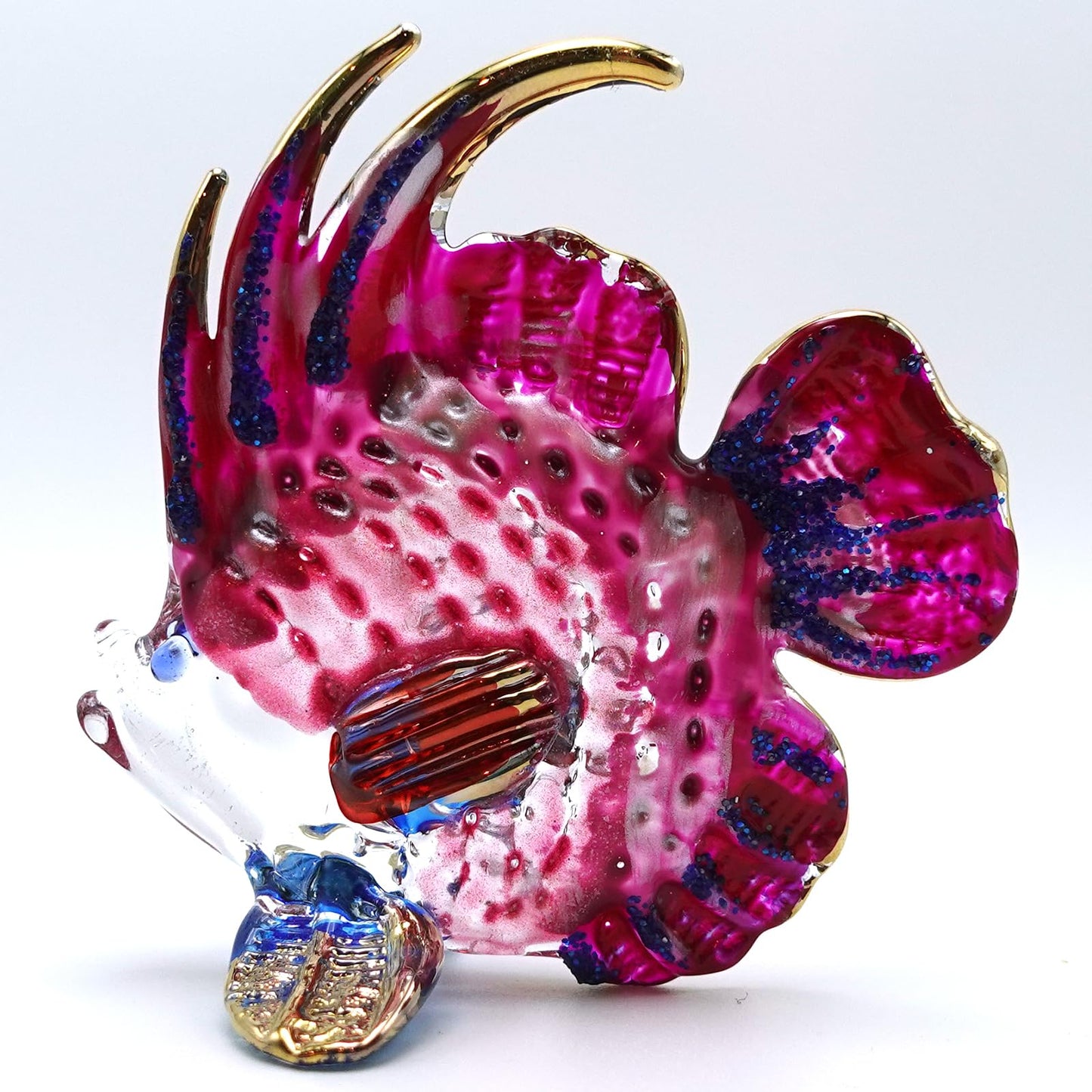 Sansukjai Fish Miniature Hand Blown Glass Art Figurines Animals Collectible Gift Home Décor, Blue Red