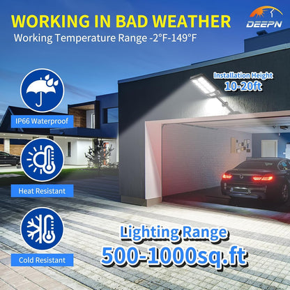 Deepn Solar Lights Outdoor, 7000W Solar Street Lights Outdoor with Motion Sensor, IP66 Waterproof Street Area Security Lights with Remote, Dusk to Dawn Solar Flood Lights for Garage Outside, 3 Pack