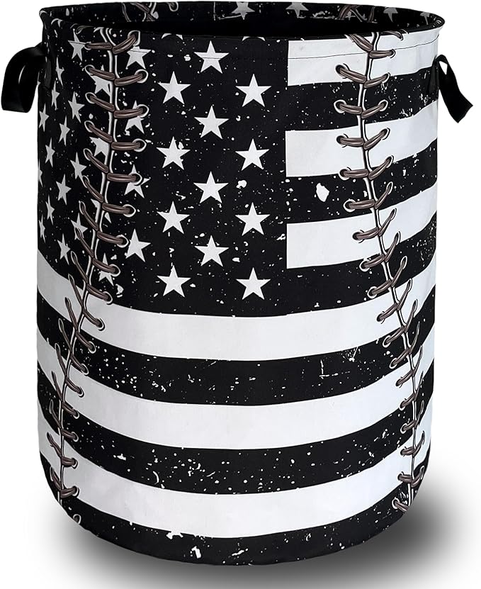 Baseball Textures Laundry Basket Foldable Oxford Cloth American Flag Laundry