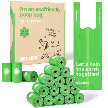 Poo Bags Dogs with Tie Handles Biodegradable Sakura Scented Poop Bags 270 Counts 18 Rolls Leak Proof and Extra Thick Waste Bags Refill Rolls for Cat Litters