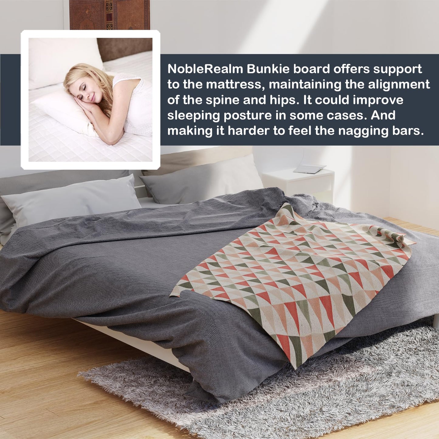 NobleRealm Foldable Box Spring Full Size Bunkie Board & Bed Support Slats | Bed Board for Mattress Support | Easy Setup, Noise Minimizing, Moisture Resistant (48 x 60 Full Size)