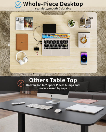 Okin Small Electric Standing Desk, 36" x 24" Whole Piece Height Adjustable Desk, Oak Sit to Stand Computer Workstation with Wheels for Home Office