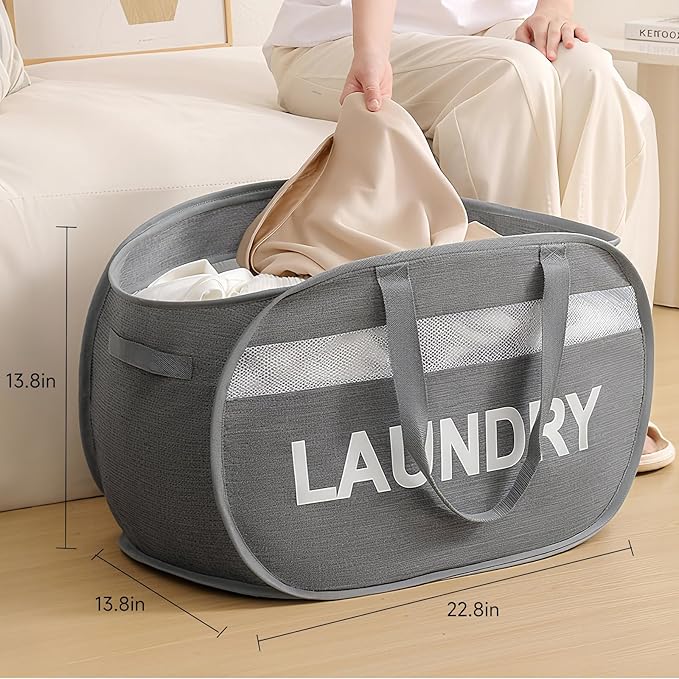 Foldable Laundry Basket with Lid, Oxford Cloth Reinforced Steel Ring