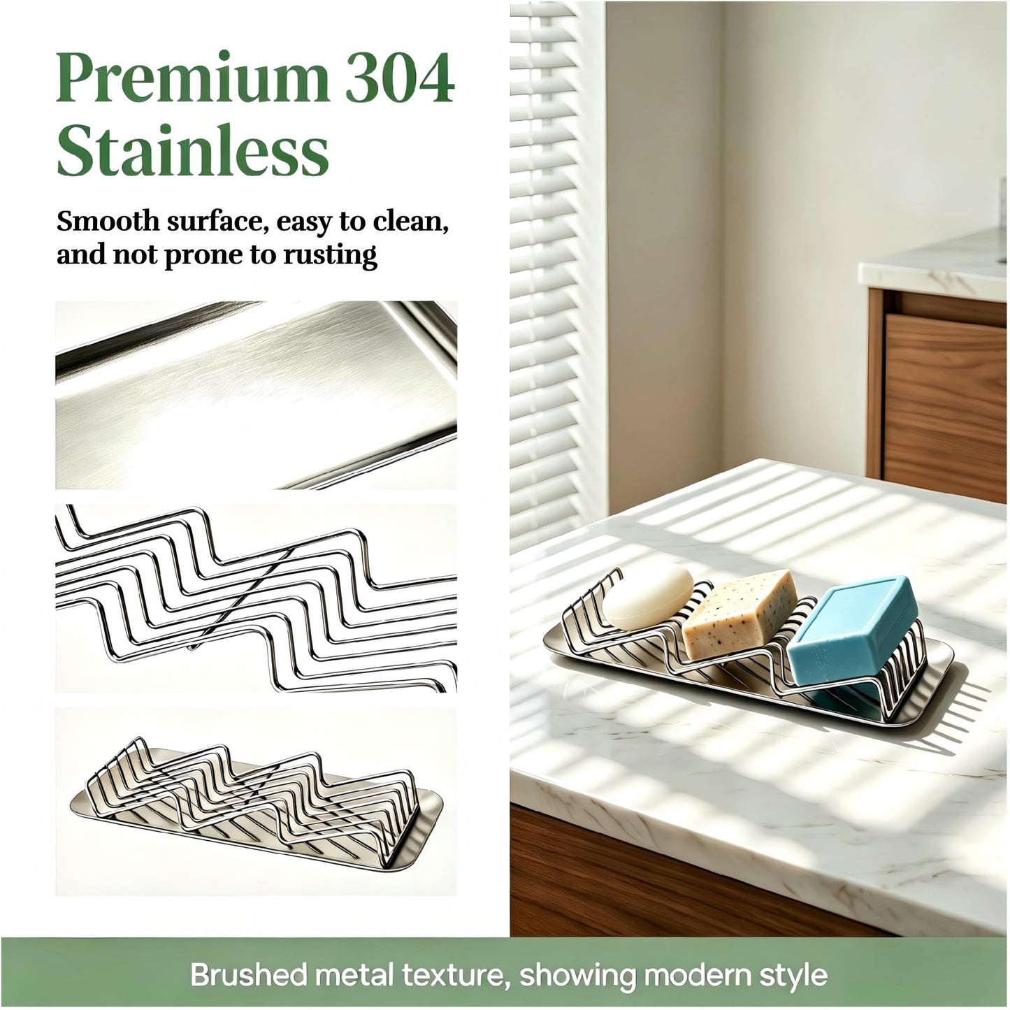 UVULAS 304 Stainless Steel 3 Bar Soap Dish, Self Draining Shampoo Bar Holder for Solid Shampoo & Conditioner Bars, Corner Soap Holder Tray for Shower Bathroom
