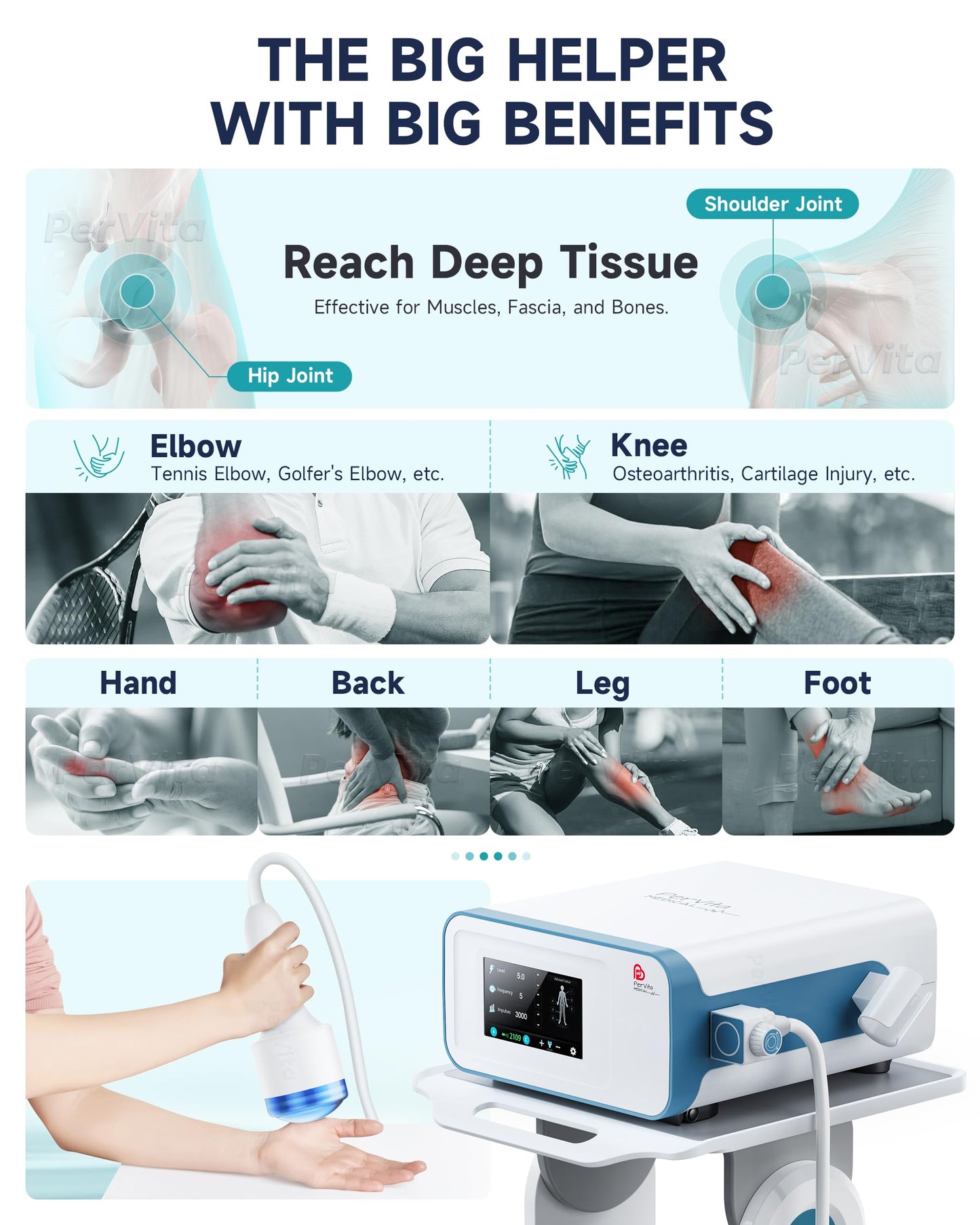 Focused Shock Wave Therapy Machine PSP30 and Shockwave Massage Handle HD30, Designed for Men, Only for PSP30 Focused Shockwave Machine, Adjustable Water Bladder, Non-Invasive, Portable Storage Case