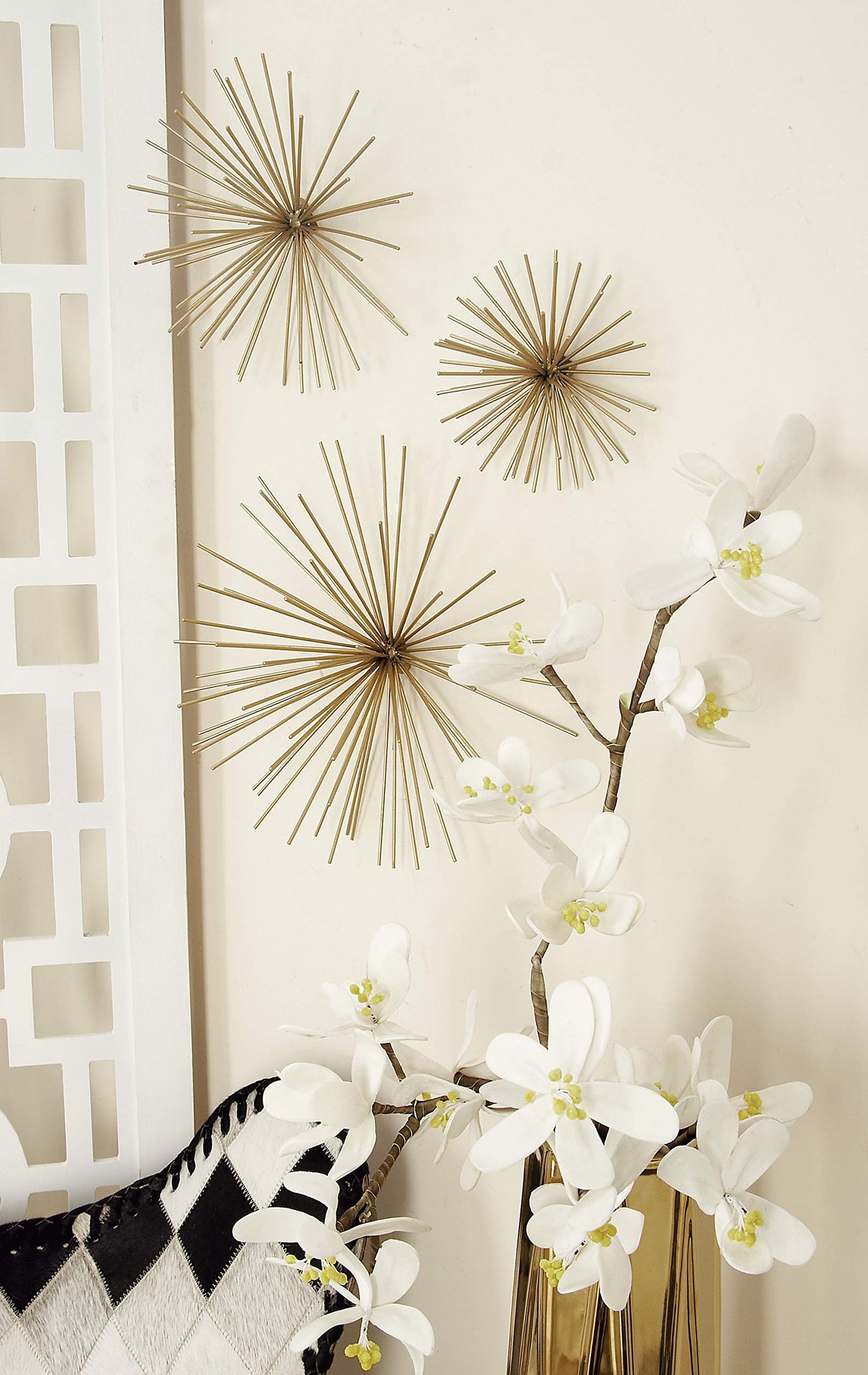 Deco 79 Metal Starburst 3D Long Spike Wall Decor, Set of 3 6", 9", 12"W, Gold