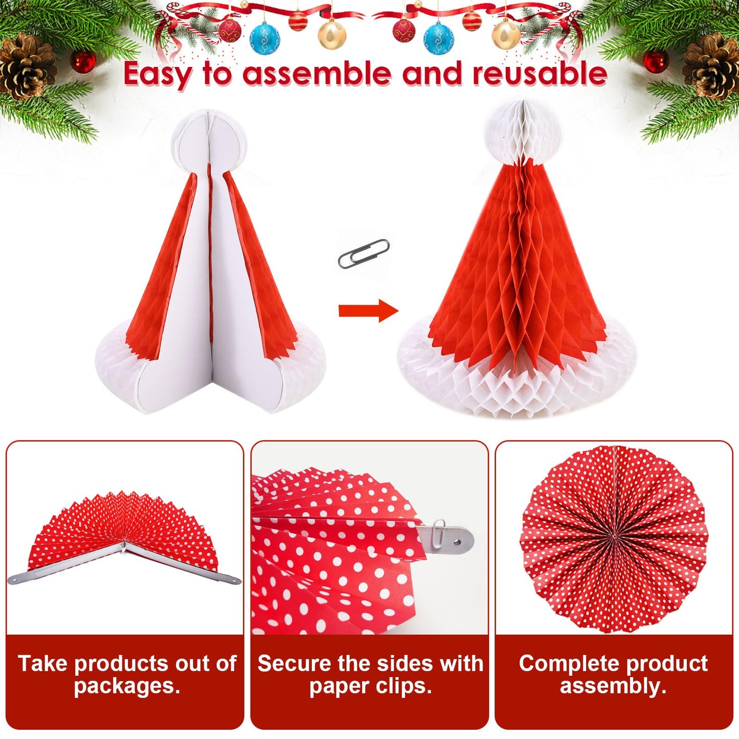 Ahfulife Christmas Party Decorations Supplies Set, Reusable Xmas Decor Kit Indoor - Merry Christmas Sign Banner for Home, Xmas Pennant Banner, Hanging Paper Tissue Fan Tree Garland