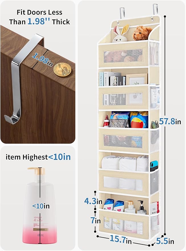 JARLINK 2 Pack Over The Door Organizer Storage, 5 Shelf Hanging Door Organizer