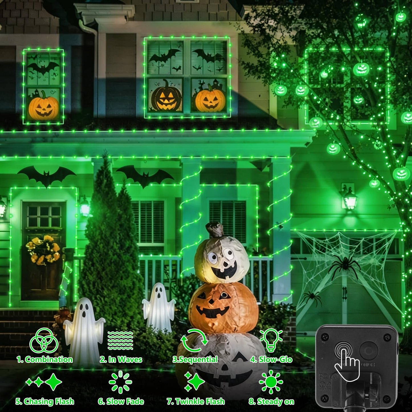 QITONG 2 Pack Green Solar Rope Lights, Each 33ft 100 LED String Lights Outdoor, 8 Modes Fairy Lights in Clear PVC Tube