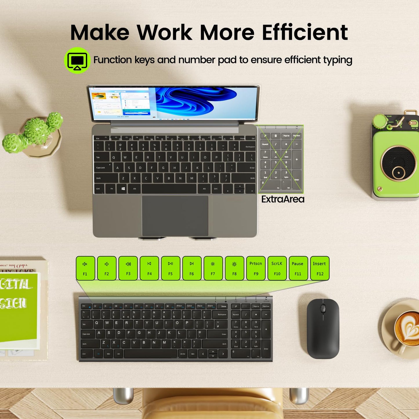 seenda WGJP-031B Wireless Keyboard Mouse Set, Ultra Thin Compact Rechargeable Aluminum Silent Computer Keyboard & Mouse Combo UK QWERTY Layout for Office, Home, Business, Black and Space Gray