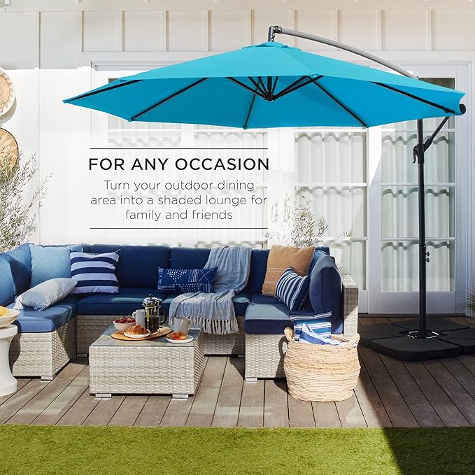 Best Choice Products 10ft Offset Cantilever Hanging Market Patio Umbrella, 8 Sturdy Ribs, Easy Adjustment - Sky Blue