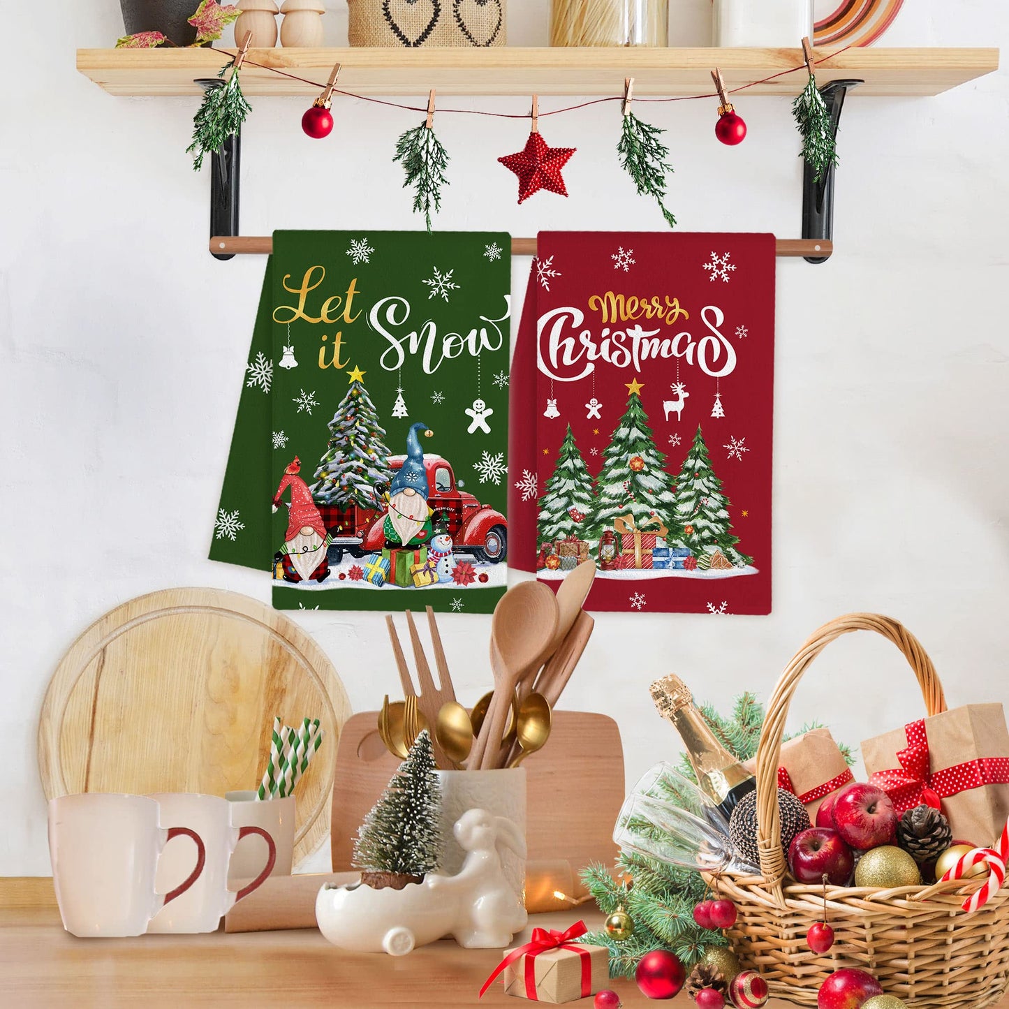 Hexagram Christmas Kitchen Towels, Christmas Hand Towels, Snowman Dish Towel Set of 4, Xmas Kitchen Decor, Santa Housewarming Gifts