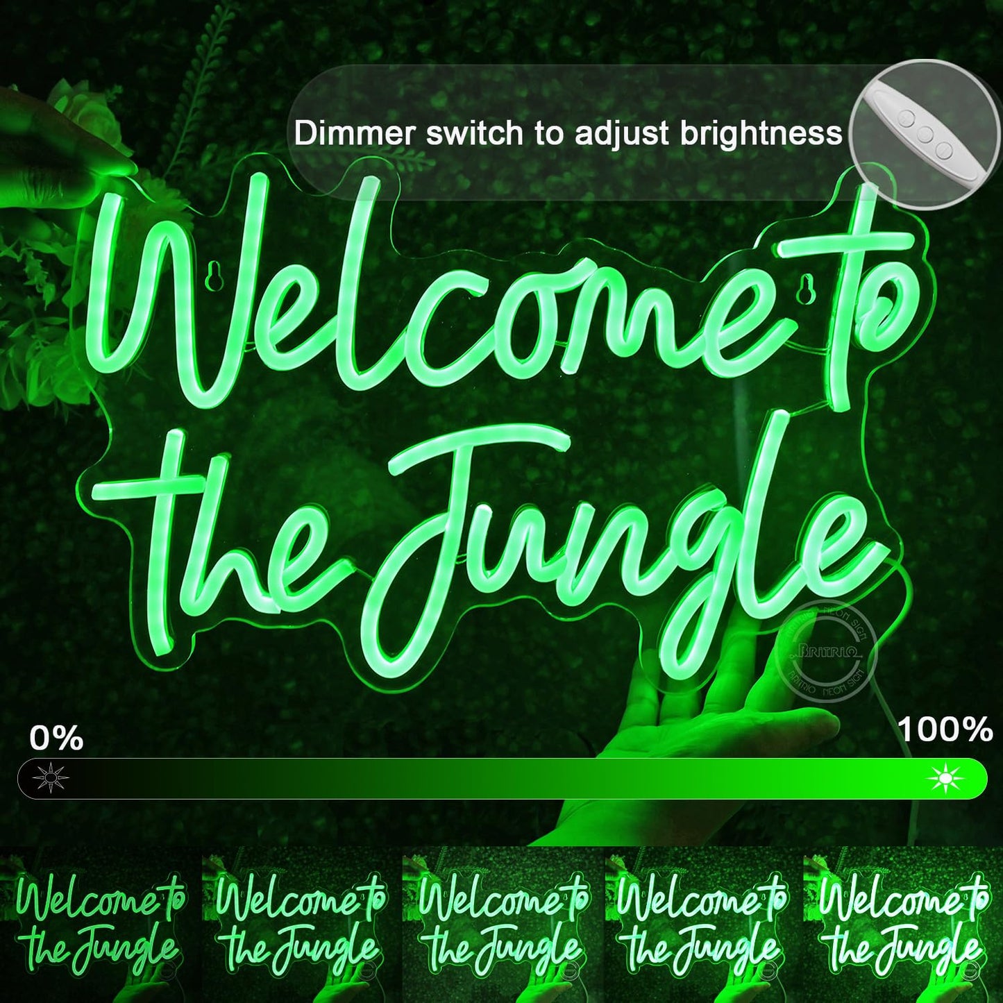 Britrio Welcome to the Jungle Neon Light Sign for Safari Jungle Themed Party Baby Shower Kids Birthday Gift Bedroom Bar Club LED Neon Wall Decor 5V USB Powered with Switch 15.75 Inch Green