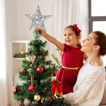 URATOT Glittered Christmas Tree Topper Metal Christmas Treetop Hallow Wire Star Topper for Christmas Home Decoration (6 inches, Silver)