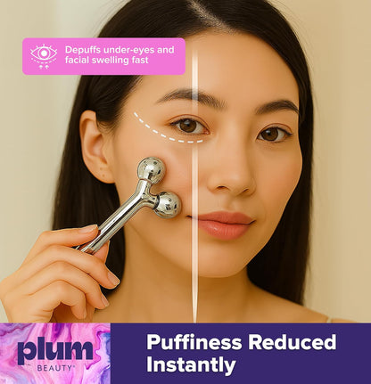 Contouring Dual Ended Silver Face Roller for Wrinkles and Lifting, - Face Rollers for Women, Men - Facial Roller supports lymphatic drainage, Skin Care Beauty Massager Facial Tool for Self Care