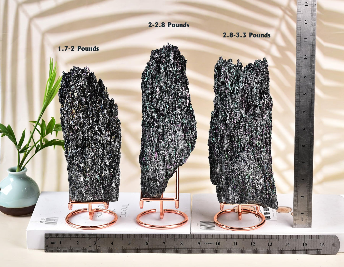 AMOYSTONE Natural Raw Carborundum (Rainbow) Heavy 2-2.8 lb Mineral Collection for Home Office Shelf Decor & Gift for Crystal Enthusiasts with Holder