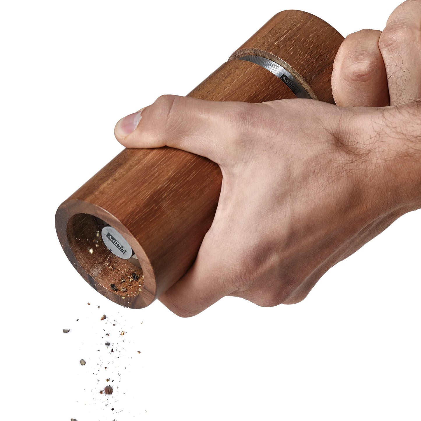 AdHoc Profi Pepper or Salt Mill - Seasoning Mill with Ceramic Grinding Mechanism - Salt & Pepper Grinder with Adjustable Settings - Stainless Steel & Wood