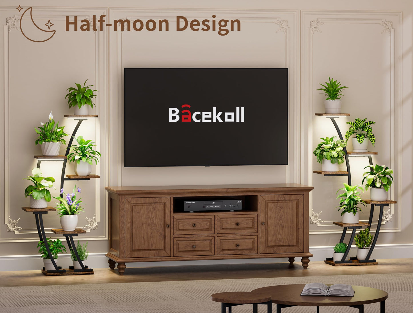 BACEKOLL Plant Stand Indoor with Grow Lights, Plant Shelf Indoor 2 Pack, Corner Plant Stands for Indoor Plants, 6 Tiered Plant Flower Display Shelf, Half-Moon Plant Rack for Home, Living Room, Black