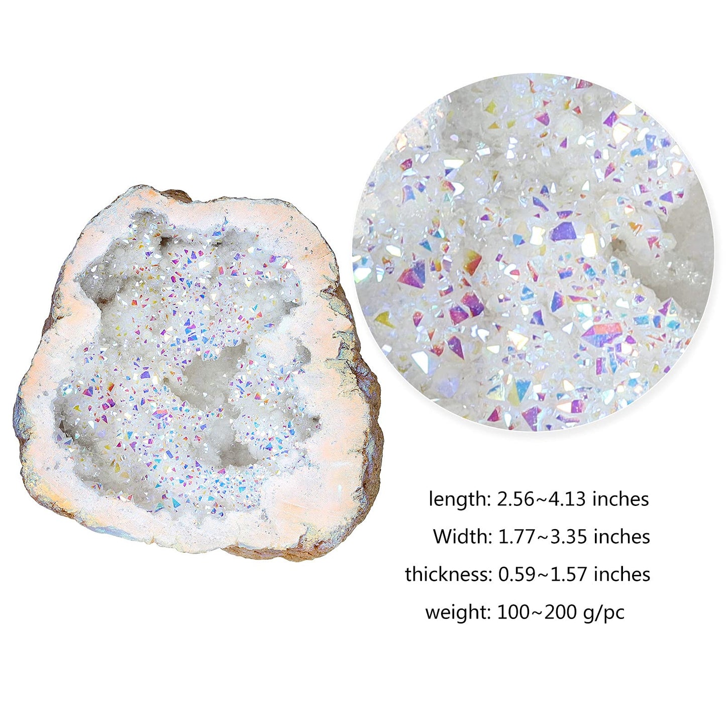 Rockcloud Titanium Coated Crystal Geode Mineral Specimen Irregular Reiki Crystal Stone for Home Office Decoration, White AB Crystal