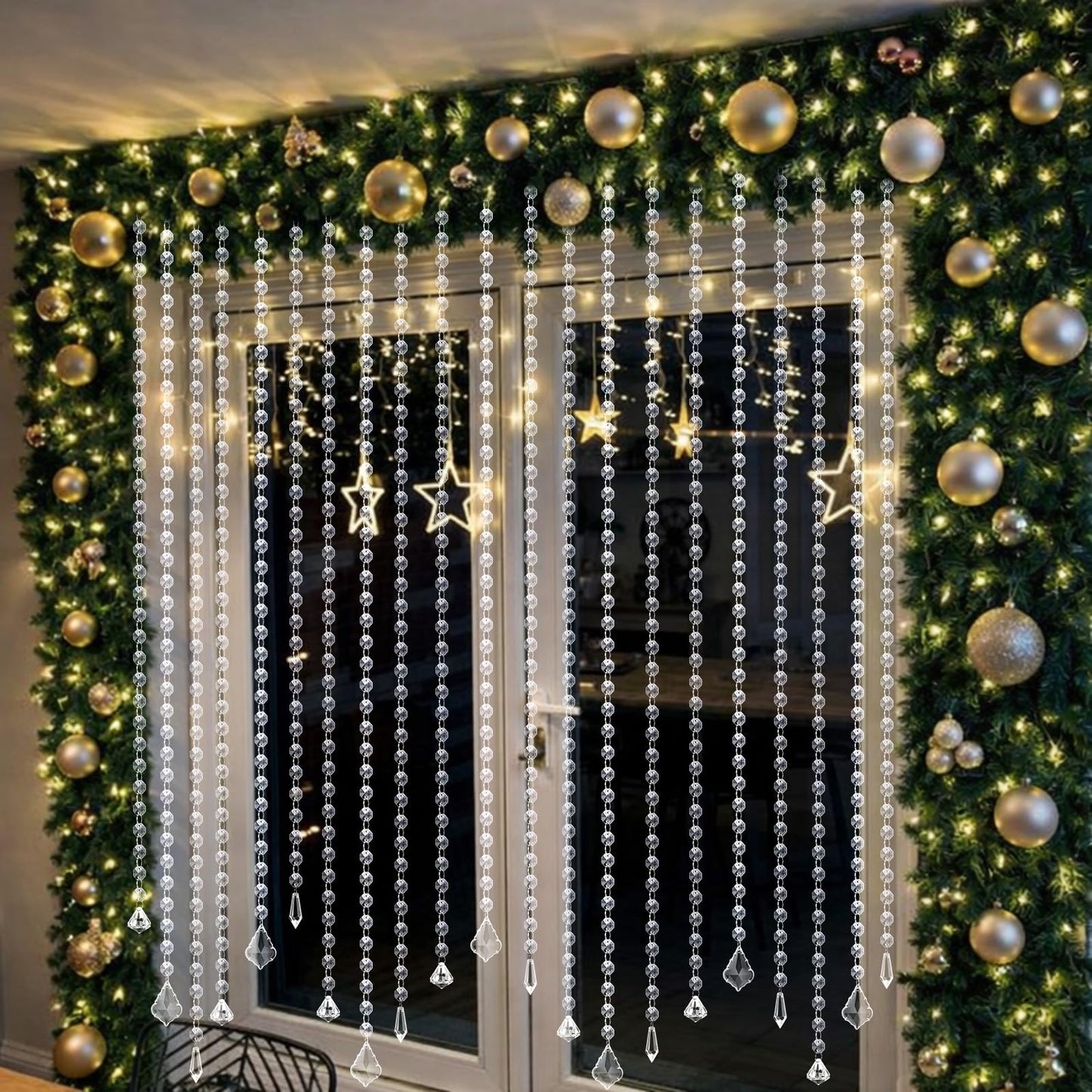 Teyva Daily 24 Pcs 39 Inch Clear Acrylic Crystal Garland Strands Hanging Crystal Strings Decoration Chandelier Beaded Chain Ornament Beaded Garland Curtain for Wedding Party Manzanita Tree Centerpiece