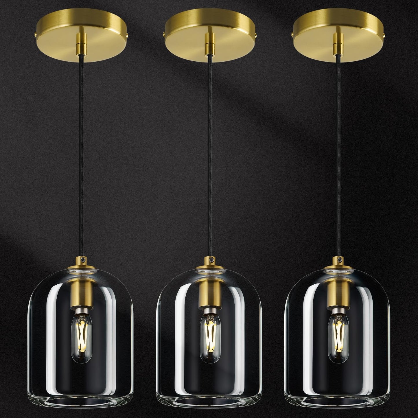 LBSQJ Modern Gold Pendant Lights Kitchen Island Ceiling Chandelier Indoor Crystal Hanging Light Fixtures for Dining Room Kitchen Living Room Bedroom（3Pack）