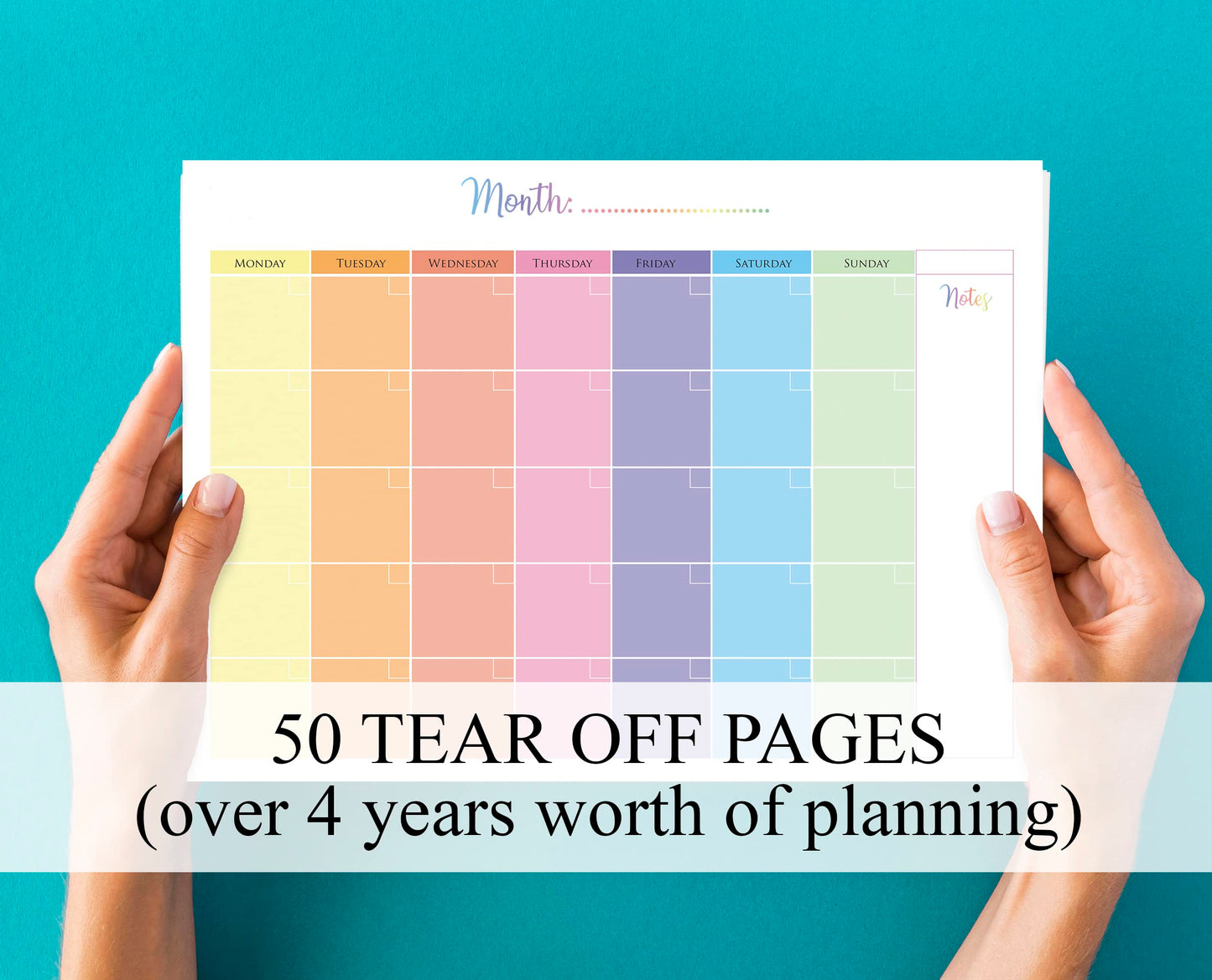 Monthly Planner Pad with 50 Tear Off Pages Notes Section, Undated Desk Calendar Personal Organiser, for Work, School, Meal, and Fitness Planning (colourful)