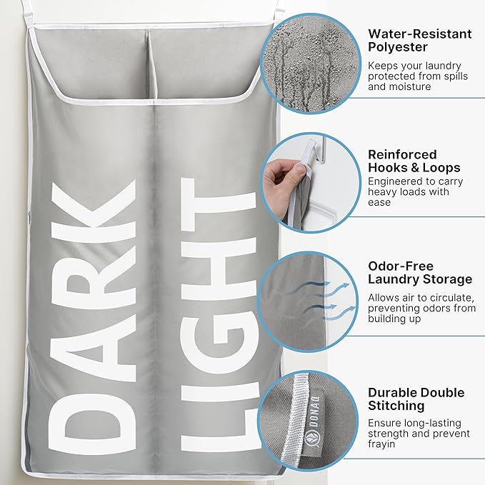 Hanging Laundry Hamper Bag XL 40x22", Space Saving over the Door Storage Bags