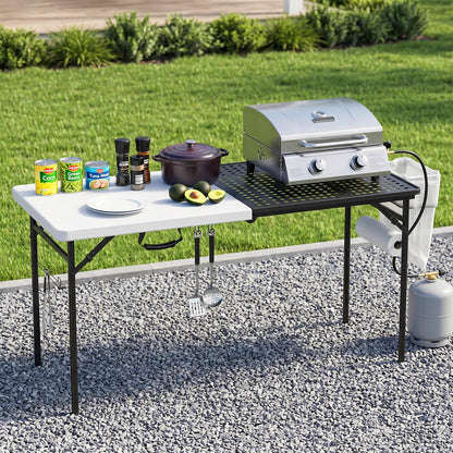 2 Pack 5ft Folding Table for Picnic Camping, Portable Outdoor Table with Metal Grid Grilling Surface, Heavy Duty Foldable Table for Cook Prep,Suitable for Camping, Backyard, Patio and Beach.