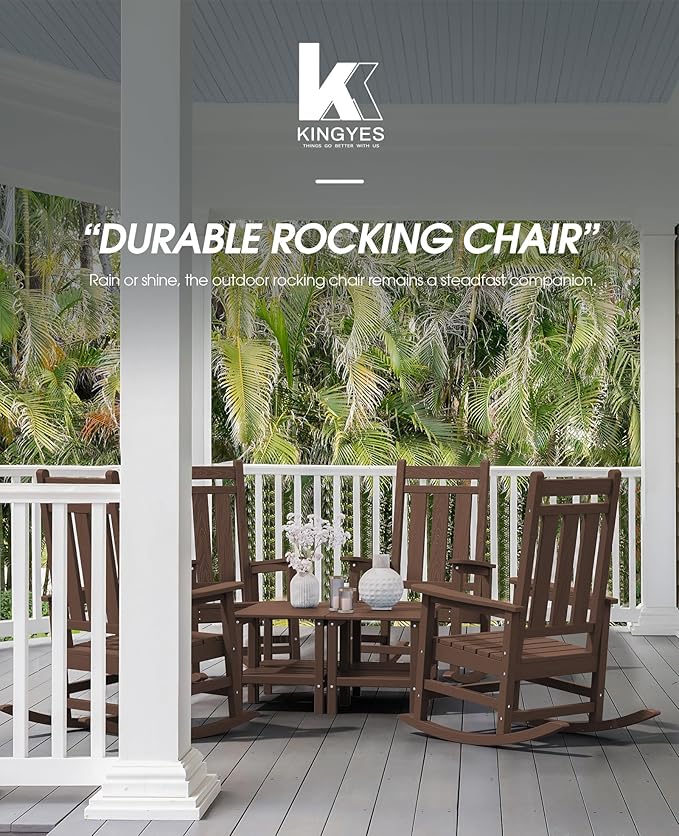 KINGYES Oversized Outdoor Rocking Chair, All-Weather Patio Rocking Chairs for Porch, HDPE Outdoor Patio Rockers with High Back & Wide Seat for Garden, Lawn, Coffee