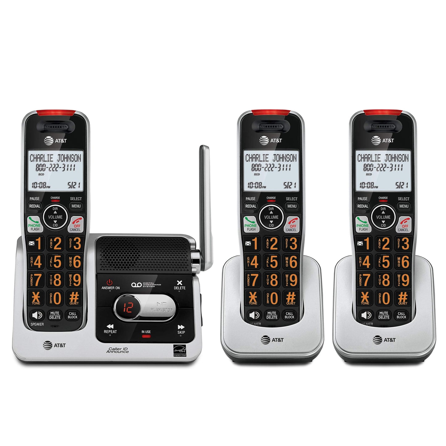 AT&T BL102-2 DECT 6.0 2-Handset Cordless Phone for Home with Answering Machine, Call Blocking, Caller ID Announcer, Audio Assist, Intercom, and Unsurpassed Range, Silver/Black