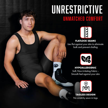 Matman Men’s & Youth Wrestling Singlet – High Performance Singlets for Wrestling or Weightlifting - Edge Singlet (Black, Small)