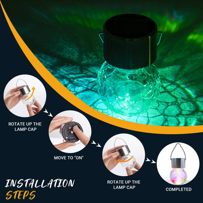 GIGALUMI 8 Pack Solar Hanging Lights: Multi-Color Changing Cracked Glass Hanging Ball Solar Outdoor Lights - Waterproof Lanterns for Garden, Yard, Patio, Lawn
