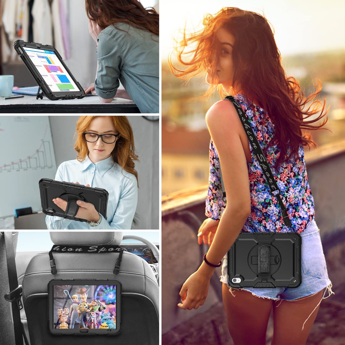 SEYMCY Case for iPad (A16) 11th/10th Generation 2025 (11 inch)/2022 (10.9 inch), Full-body Shockproof with Screen Protector, 360° Rotating Stand & Hand Strap, Carrying Strap, Pencil Holder, Black