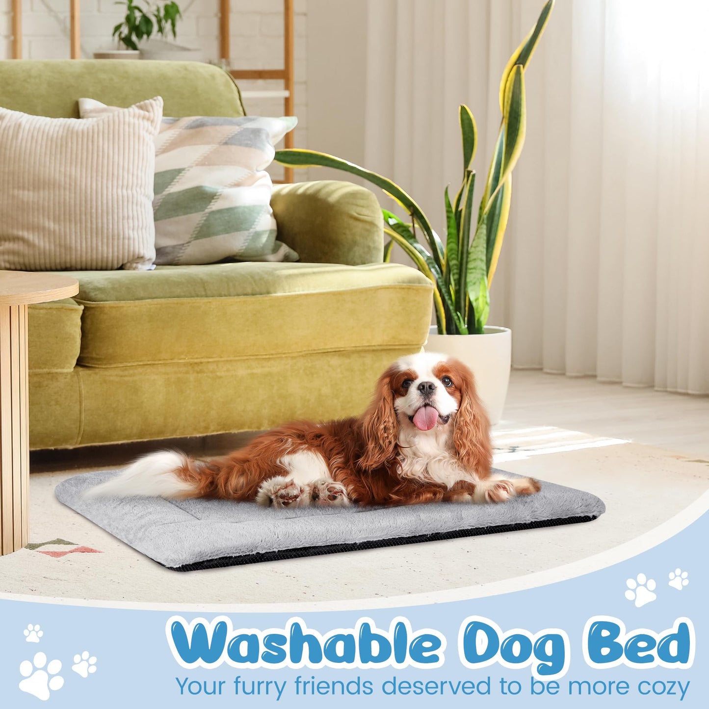 Baodan Dog Bed Large Washable, Pet Cat Beds Cushion Mattress, Soft Warm Dog Crate Mat Pad for Medium Large Dogs- L 90x60 cm, Grey