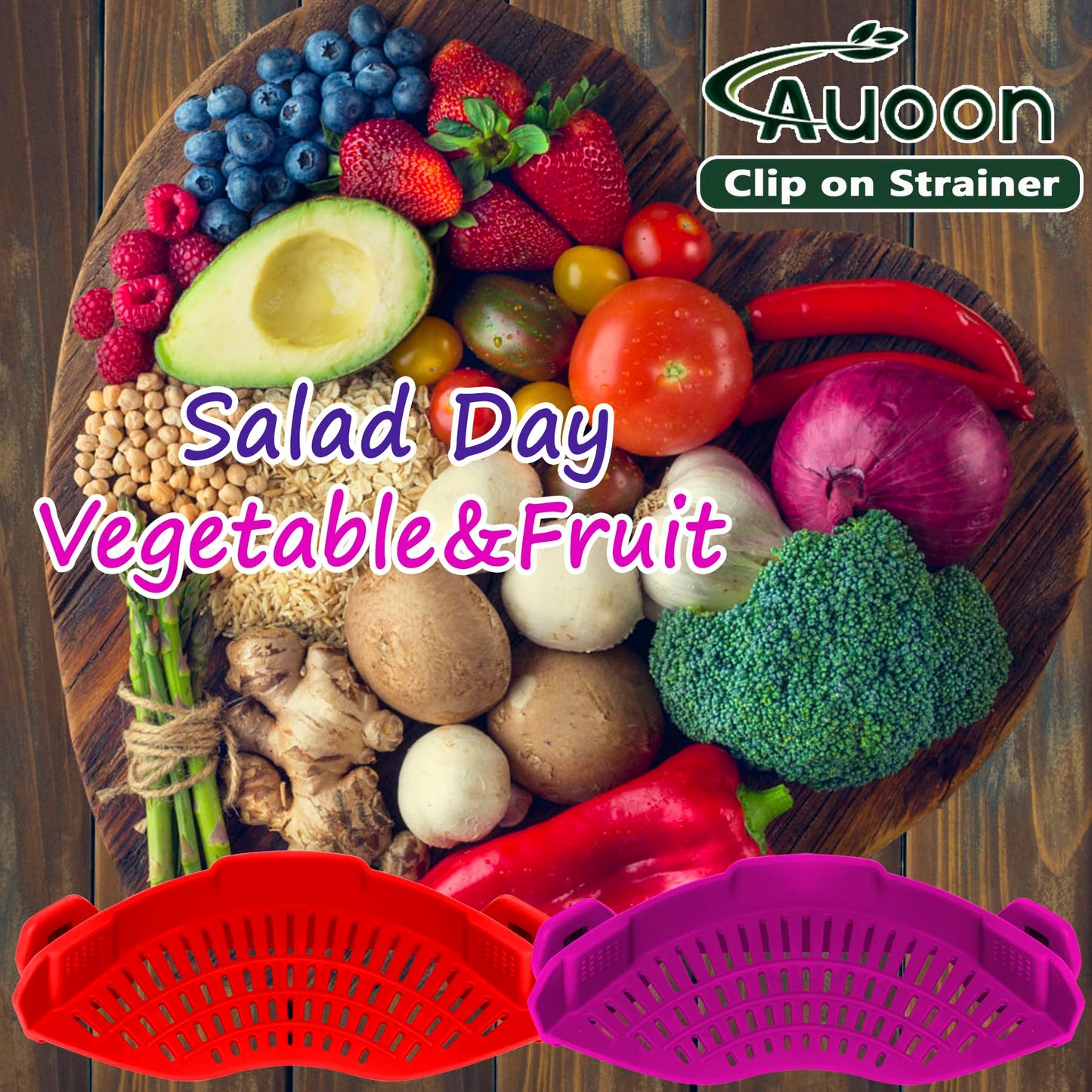 AUOON Clip On Strainer Silicone for All Pots and Pans, Pasta Strainer Clip on Food Strainer for Meat Vegetables Fruit Silicone Kitchen Colander