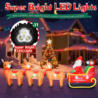 BRDJade 12FT Long Christmas Inflatables Outdoor Decorations, Inflatables Santa Claus on Reindeer Sleigh Built-in LED Lights, Christmas Blow Up Yard Decorations for Holiday Outdoor Garden Lawn Decor