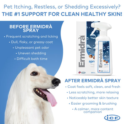 ICF Ermidrà® Spray Waterless Dry Shampoo Moisturising Wash for Dogs & Cats Itchy Dry Smelly or Allergy Prone Sensitive Skin 300 ml