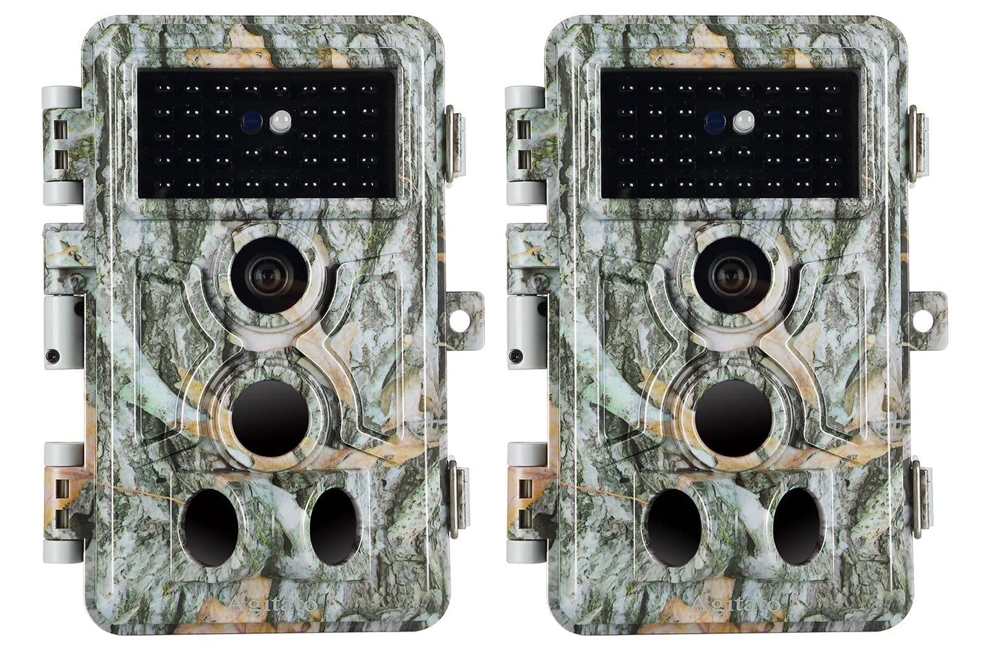 Agitato 2-Pack Trail Camera 64MP 1296P H.264 MP4 Video No Glow 90ft Night Vision 0.1S Trigger Speed Motion Activated Waterproof IP66 Game Cam for Wildlife Hunting or Home Surveillance