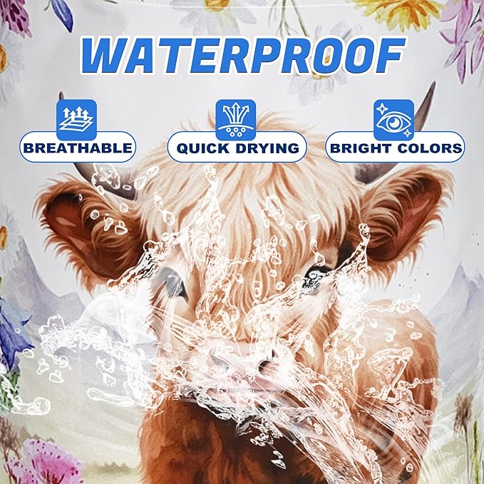 Highland Cow Laundry Basket Oxford Cloth Animal Flowers Laundry Hamper