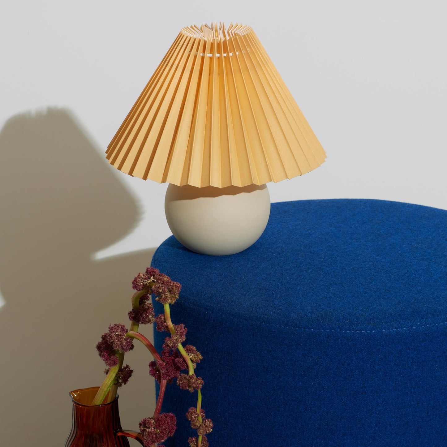 Brightech Serena LED Table Lamp - Small 10" Modern Ceramic Lamp with Pleated Shade for Bedside, Nightstand, Desk - Mini Night Light with Cozy Soft White Light for Living Room, Bedroom - Peach
