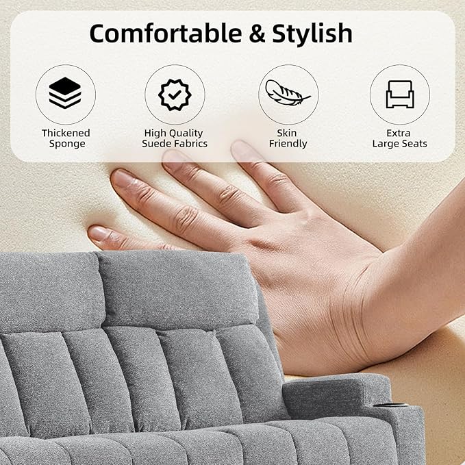 CANMOV Manual Recliner Sofa Set, Fabric Recliner Living Room Furniture Sets