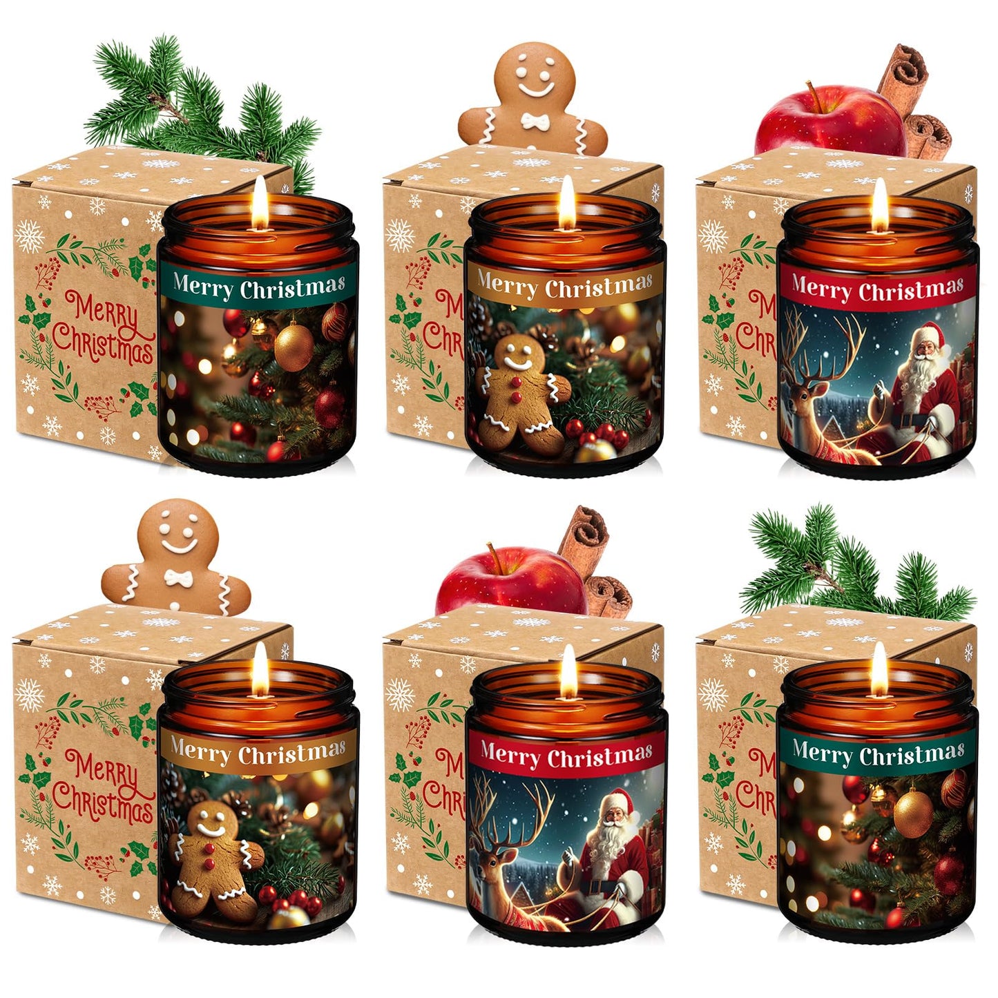 Fullhawl Christmas Gifts Scented Candles Bulk 7 oz Soy Wax Home Floral Holiday Christmas Jar Candles Set Bundle with Gift Boxes Long-Lasting Scents for Women and Mom