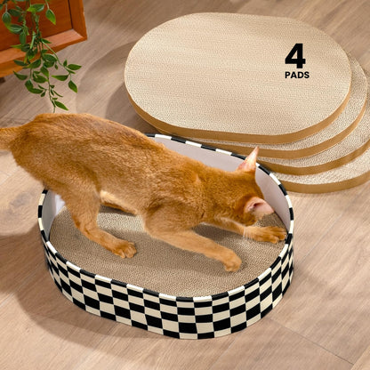 Conlun Cat Scratcher Box with 4 Cat Scratching Board Reversible Kitty Scratch Pad, Heavy Duty Corrugated Cardboard Scratchers for Indoor Kittens Bed Lounger Protects Furniture,Kittens Gifts-Large