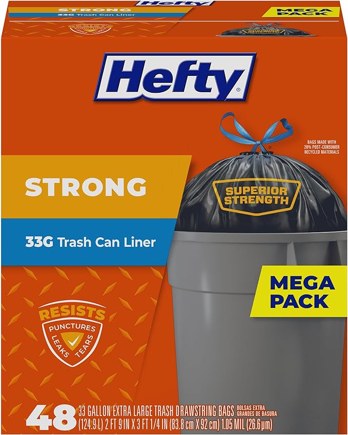 Hefty Strong Extra Large Trash Bags, 33 Gallon