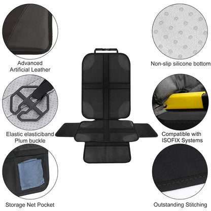 HONZUEN Baby Car Seat Protector Universal Thick Child Seat Protector with ISOFIX with Mesh Pockets Non-Slip Black Child Car Seats Covers Protectors for Kids Seat Liner 1 Pack
