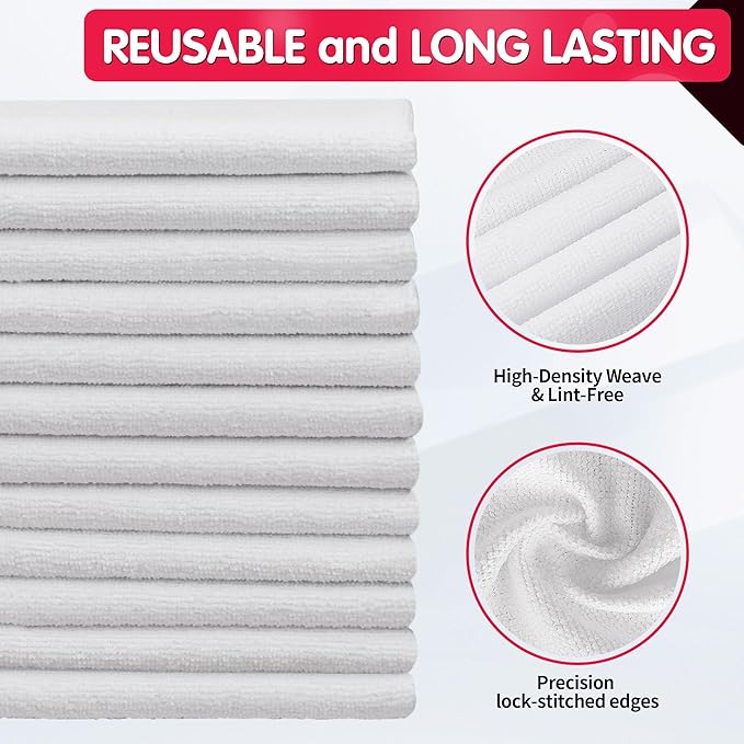 FIXSMITH White Microfiber Cleaning Cloth, 11.5"X11.5" Cleaning Rags