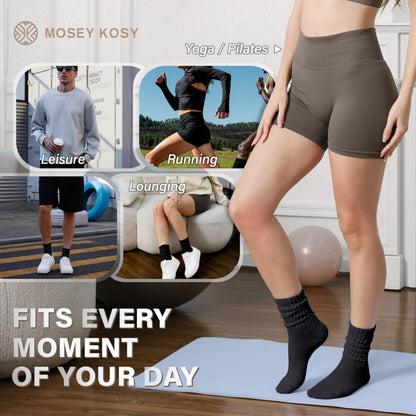 MOSEY KOSY Scrunch Cotton Socks, Slouch Calf Breathable Soft Socks for Women and Men, 4 Pairs (Black,M)