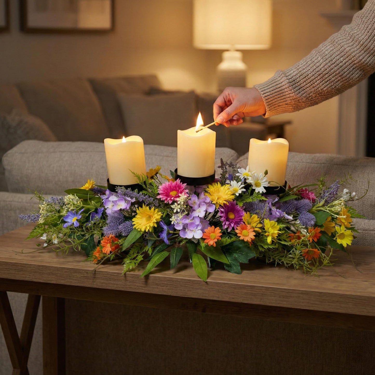 Lnymura 26" Spring Summer Floral Candle Holder Centerpiece for Table Decor