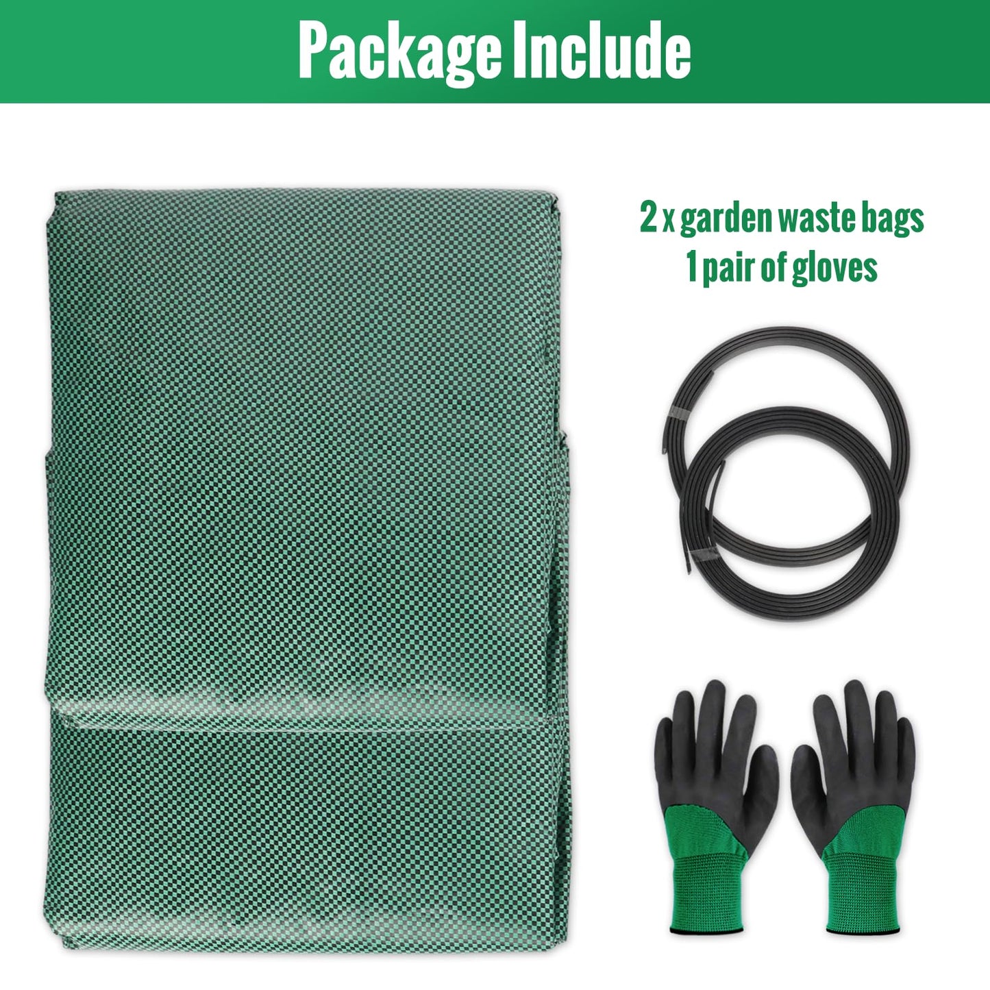JARDILIFE Garden Waste Bags Heavy Duty 200 300 Litre 2 Pack, Reusable Garden Sacks with 1 Pair of Gardening Work Gloves, Tools Bags for Garden Waste Plant Waste Grass Leaves (200L*300L)